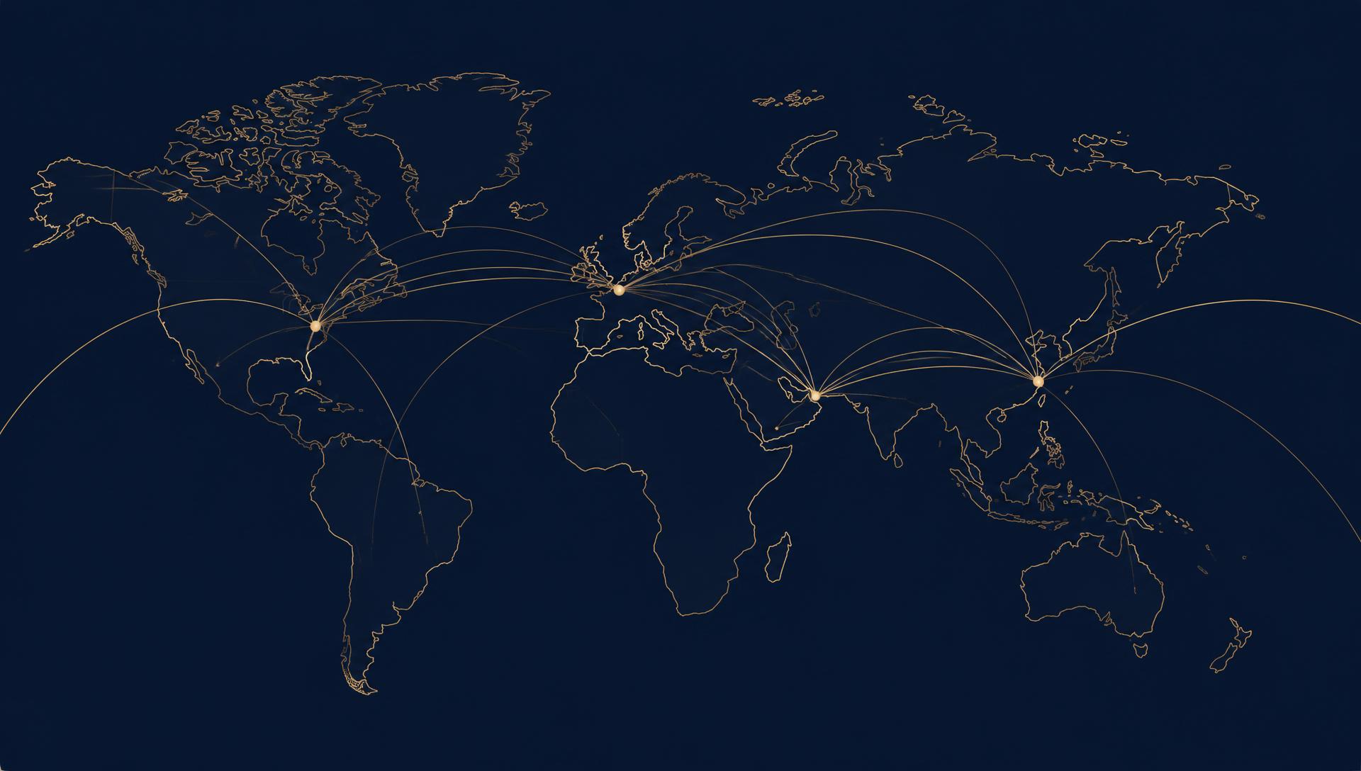 Abstract world map with routes connecting major aviation markets